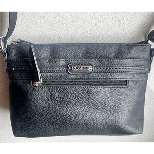 Rosetti Black Leather Adjustable Crossbody Bag W/  Pockets & Zippers
